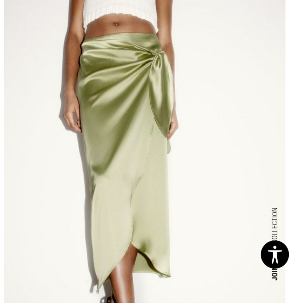 Zara satin sage / light olive green skirt